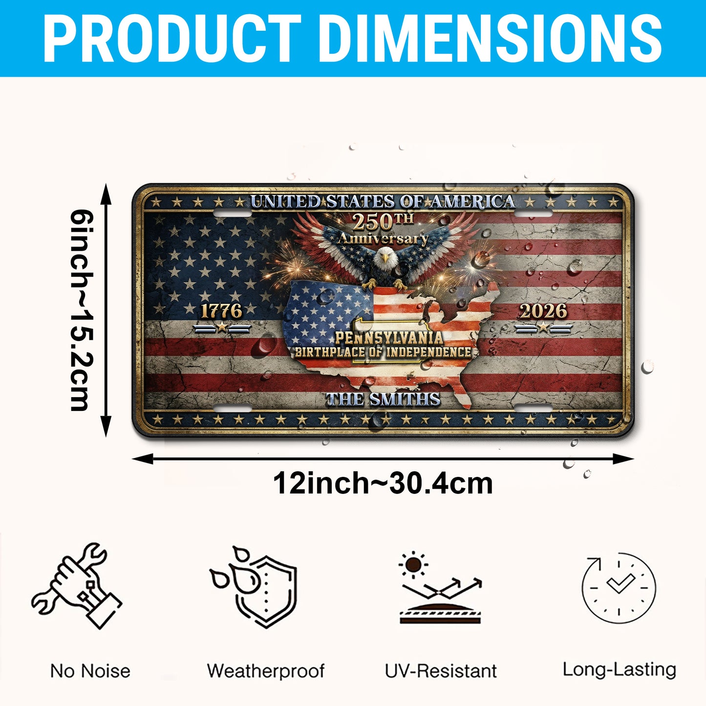 Personalized USA 250th Anniversary License Plate, 1776-2026 Patriotic Commemorative Gift ETHY-01225201
