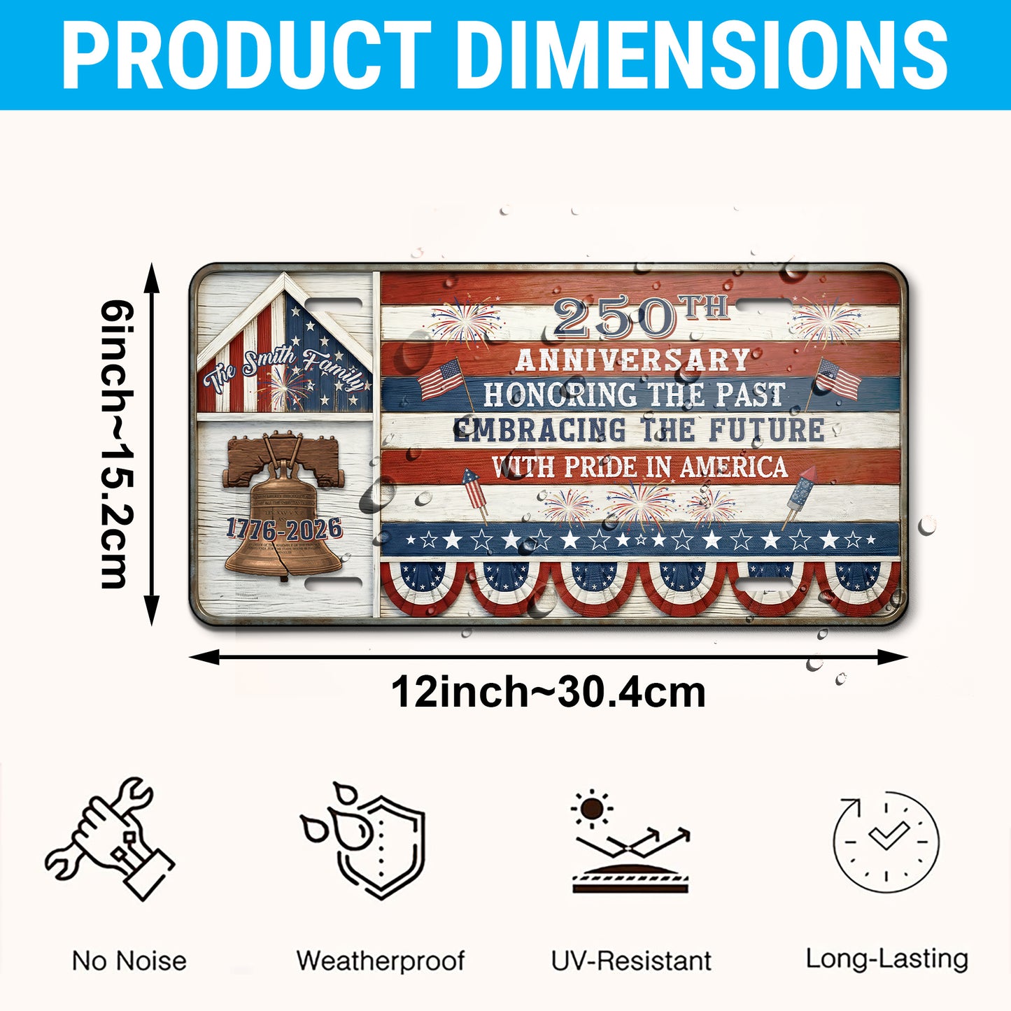 Custom 250th Anniversary License Plate, 1776-2026 Patriotic Gifts ETHY-01225201