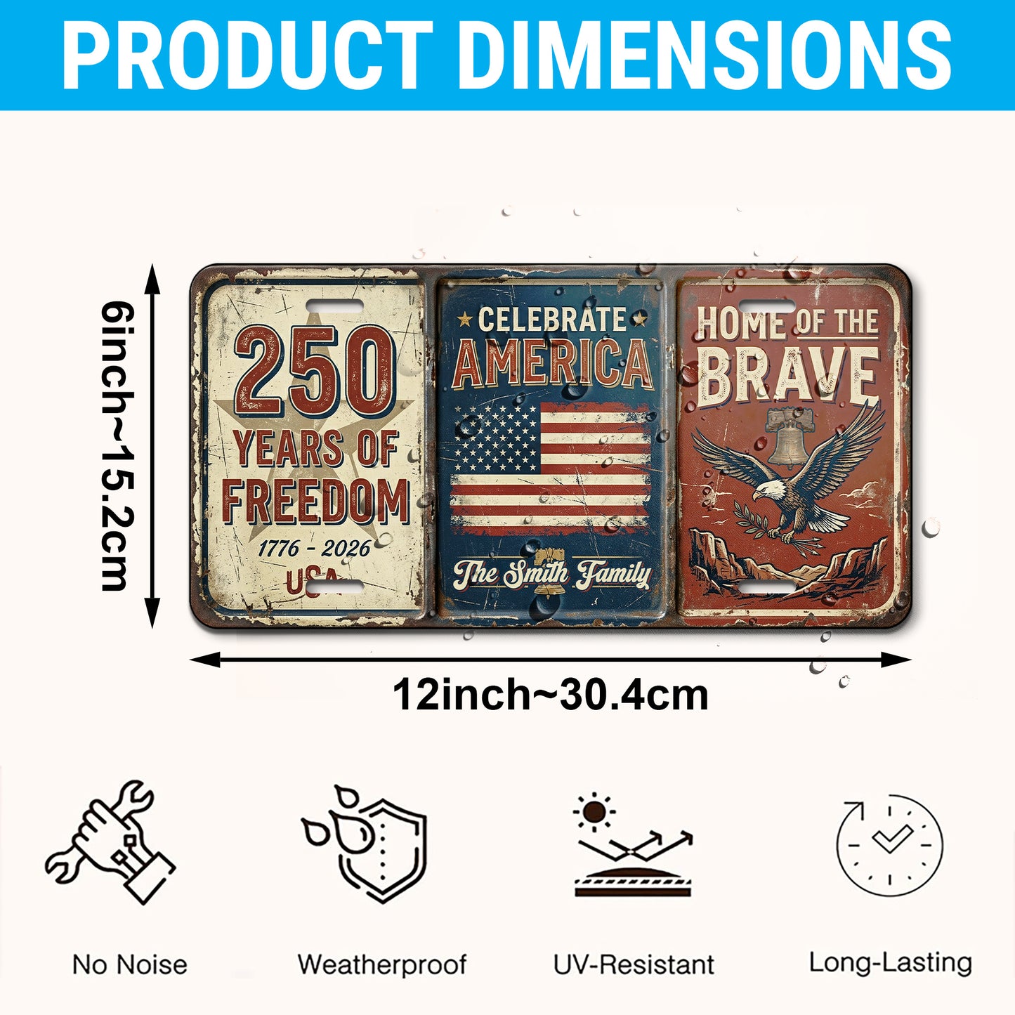 Personalized Vintage USA 250th Anniversary License Plate, Patriotic 1776-2026 Gifts ETHY-01225201