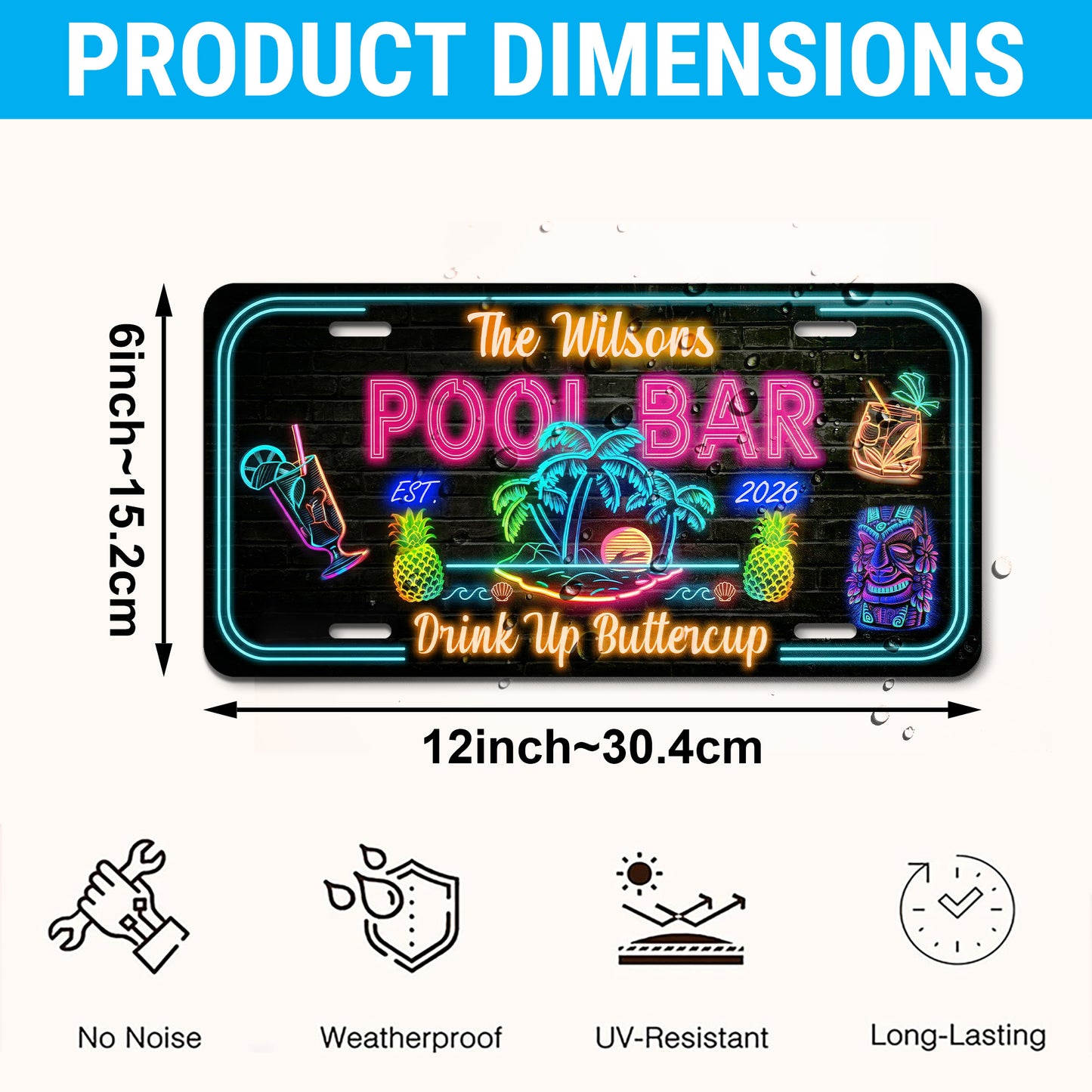 Custom Pool Bar License Plate with Name And Year, Outdoor Bar Decor, Backyard Patio Gift ETHY-04085924
