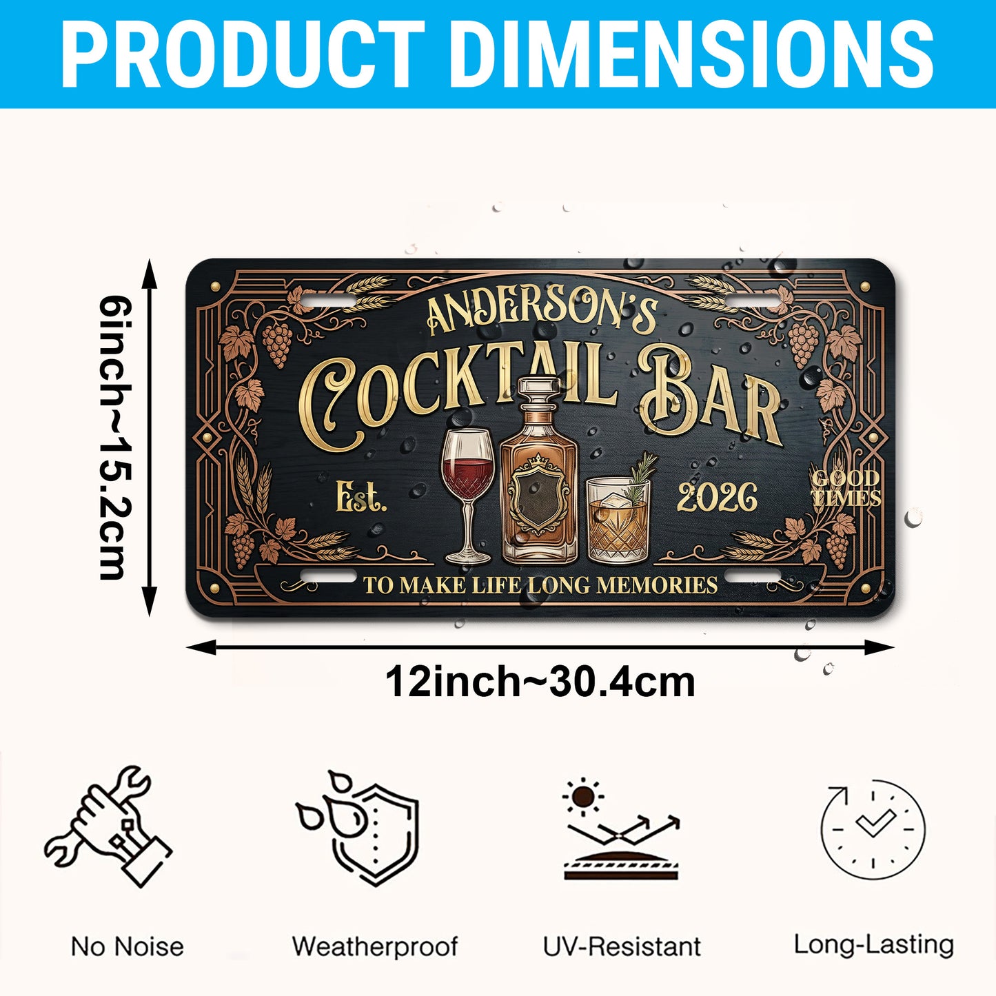 Personalized Cocktail Bar License Plate, Home Bar Decor, Gift for Him ETHY-04085924