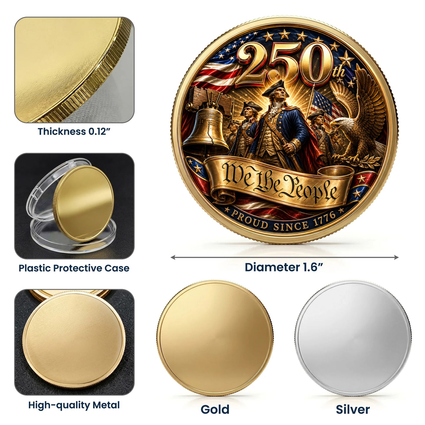 America 250th Anniversary Commemorative Coin, Gold And Silver 250th Coin, We The People Patriotic Gift ETHY-05056300