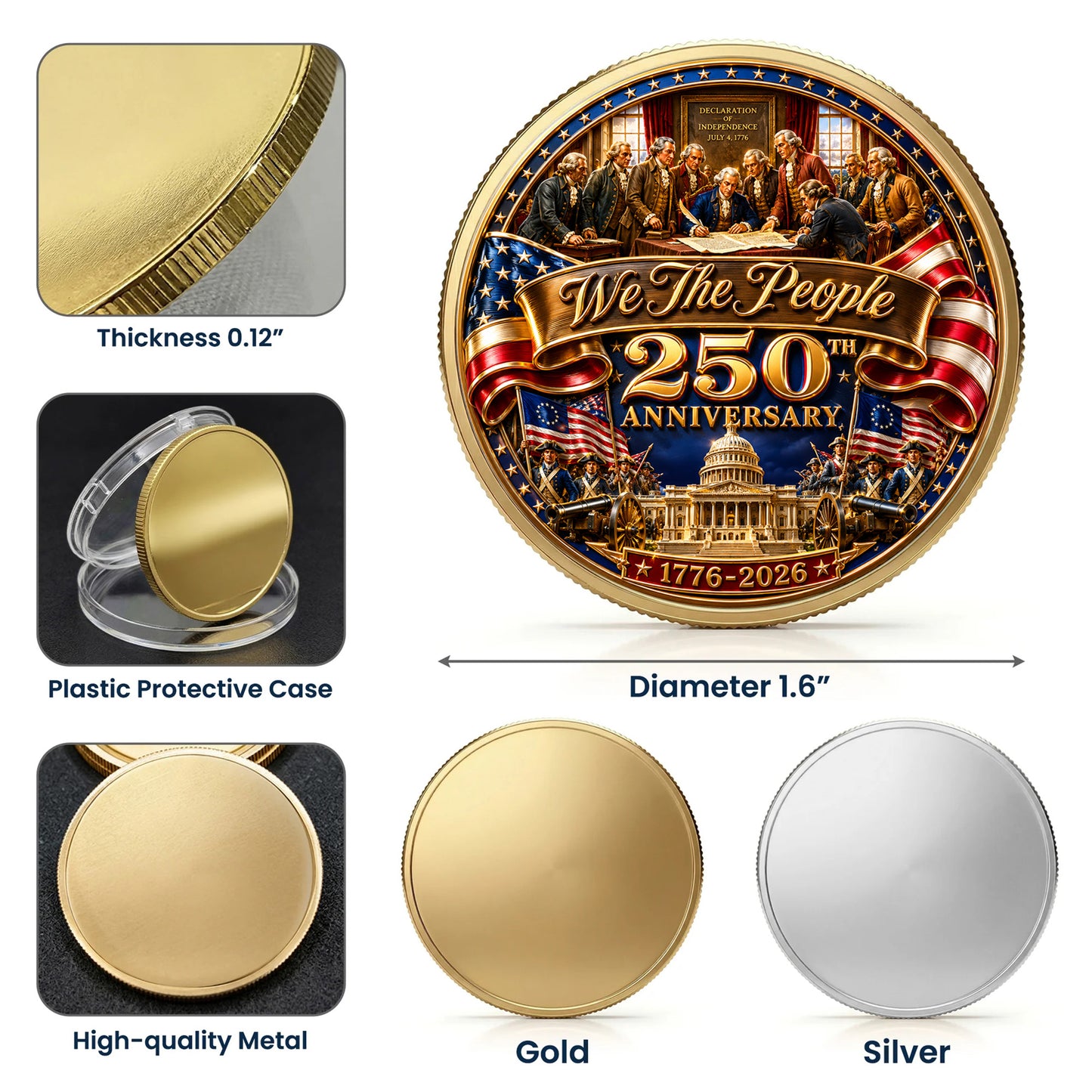 America 250th Anniversary Commemorative Coin, Gold And Silver 250th Coin, Independence Day Gifts ETHY-05056300