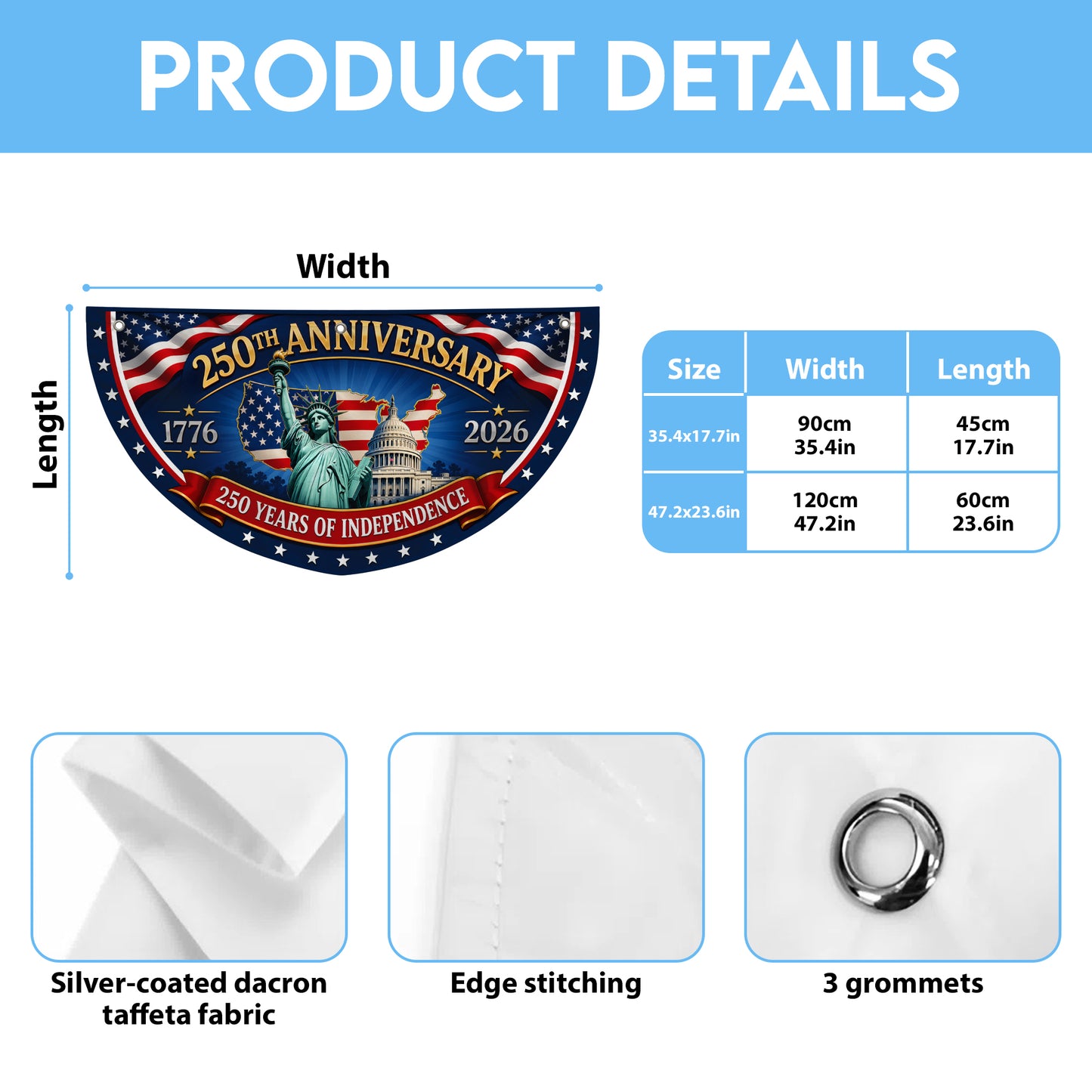 USA 250 Years Of Independence Semicirle Flag, Independence Day Gifts ETHY-05156481