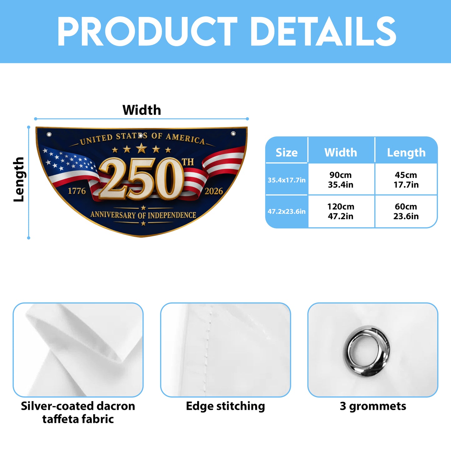 America 250th Semicirle Flag, 250 Years American Flag, 1776-2026 Anniversary, 4th of July Gift ETHY-05156481