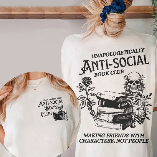Anti-Social Book Club Comfort Colors T-Shirt – Dark Academia Skeleton Reader Tee