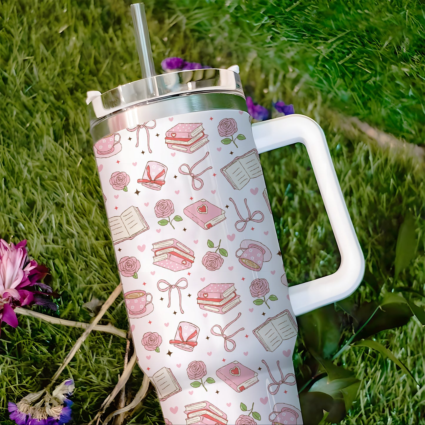 Book Lover Aesthetic Tumbler with Handle – 40oz Stainless Steel