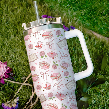 Book Lover Aesthetic Tumbler with Handle – 40oz Stainless Steel