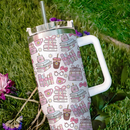 Bookish Boba Tumbler – 20oz & 40oz Pink Aesthetic Cup