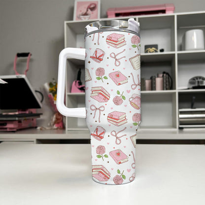 Book Lover Aesthetic Tumbler with Handle – 40oz Stainless Steel