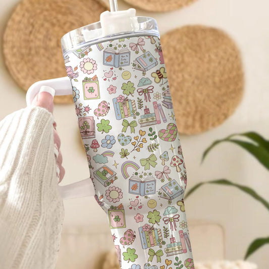 Pastel Bookish Charm Stainless Steel Tumbler