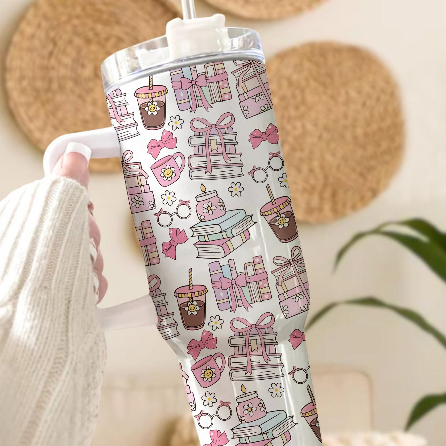 Bookish Boba Tumbler – 20oz & 40oz Pink Aesthetic Cup