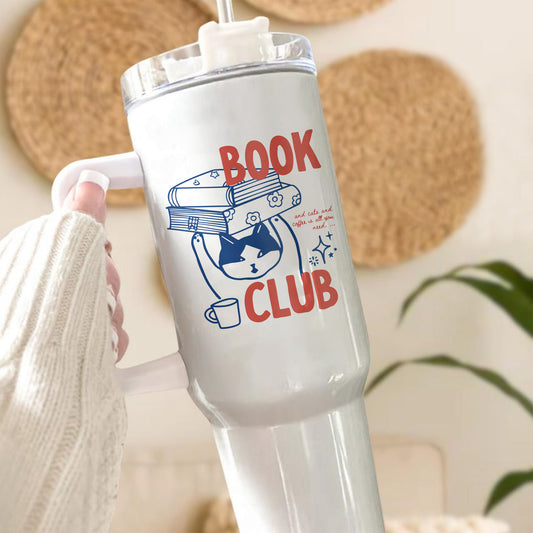 Book Club Cat Tumbler – Stainless Steel, Reader Gift