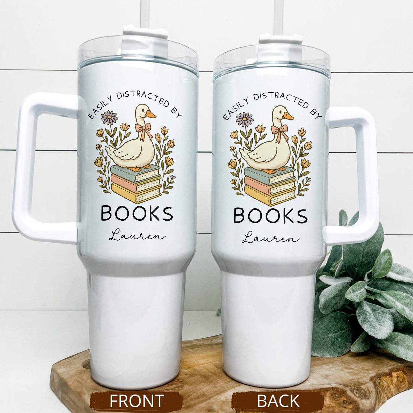 Custom Name Duck Book Lover Stainless Steel Tumbler