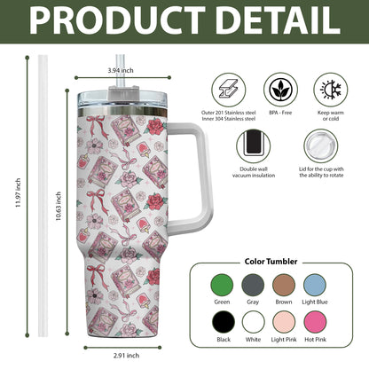 Pastel Floral Bookish Stainless Steel Tumbler