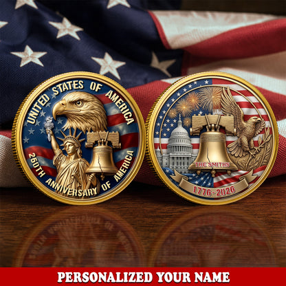 Personalized US America 250th Anniversary Commemorative Coin, Gold And Silver 250th Coin, Patriotic Gifts EKHI-05076331