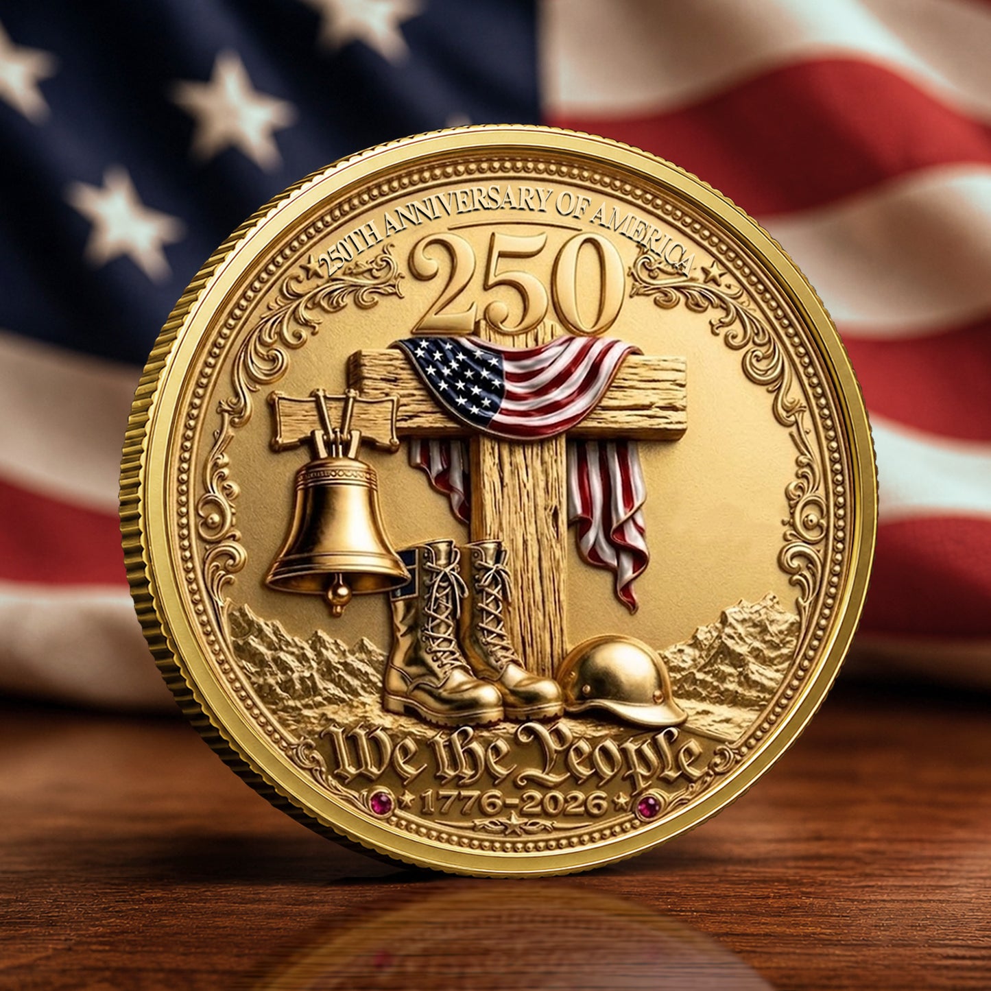 Personalized Independence Day 250th Anniversary Commemorative Coin With Name And Military Service Time, Gold And Silver 250th Coin, July 4th Gifts EKHI-05086351