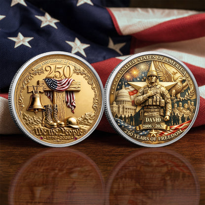 Personalized Independence Day 250th Anniversary Commemorative Coin With Name And Military Service Time, Gold And Silver 250th Coin, July 4th Gifts EKHI-05086351