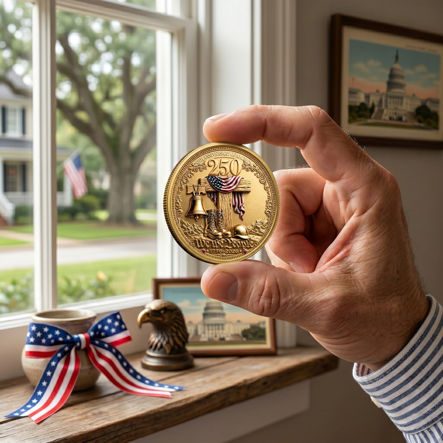 Personalized Independence Day 250th Anniversary Commemorative Coin With Name And Military Service Time, Gold And Silver 250th Coin, July 4th Gifts EKHI-05086351