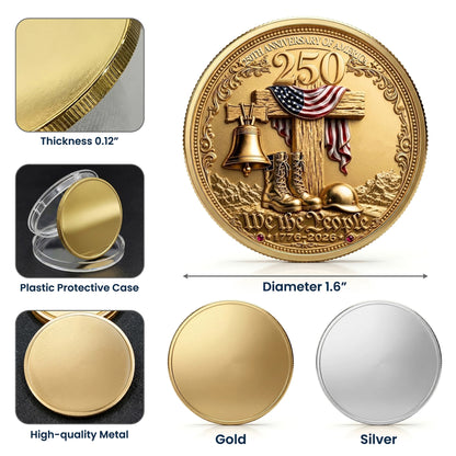 Personalized Independence Day 250th Anniversary Commemorative Coin With Name And Military Service Time, Gold And Silver 250th Coin, July 4th Gifts EKHI-05086351