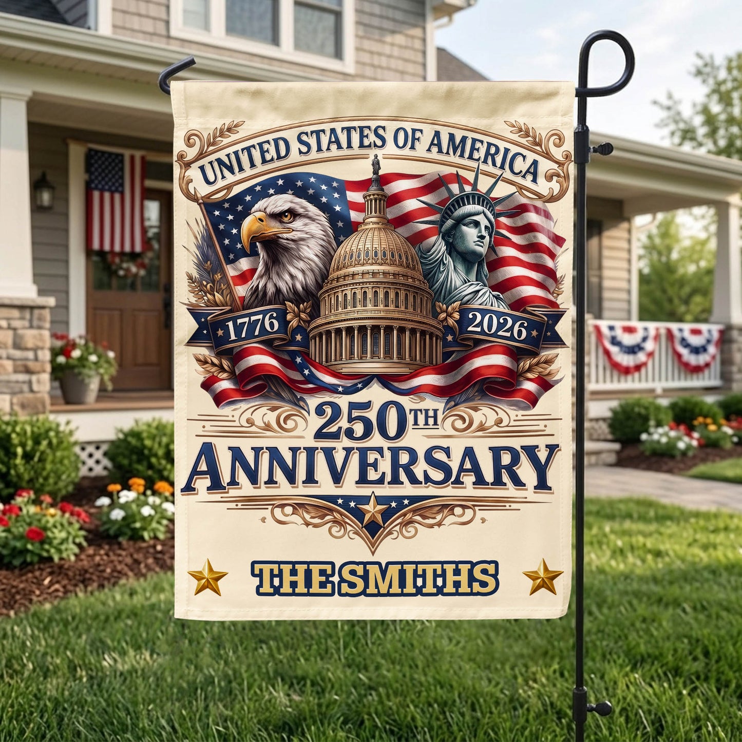 Personalized 250th Anniversary Garden Flag With Name, 1776-2026 Patriotic Outdoor Decor, 4th of July Patriotic Gift EKHI-05116385