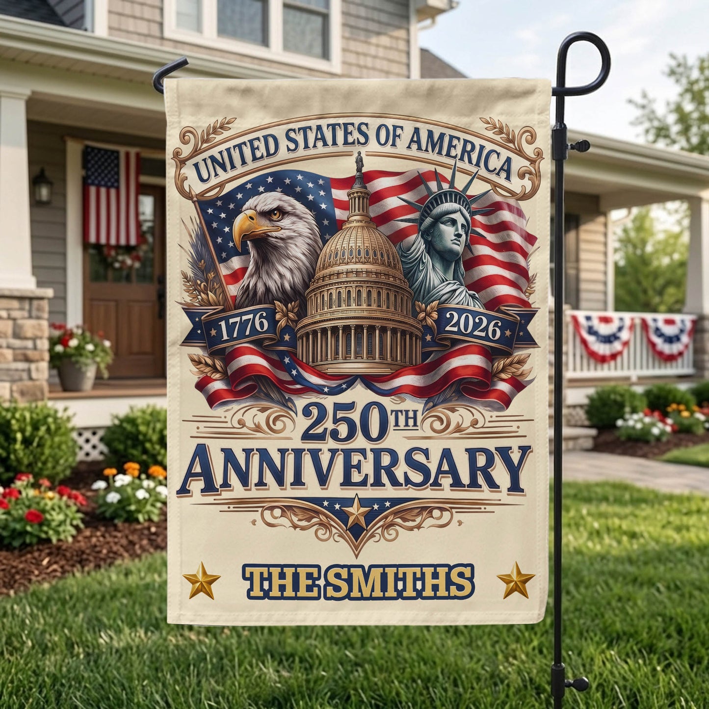 Personalized 250th Anniversary Garden Flag With Name, 1776-2026 Patriotic Outdoor Decor, 4th of July Patriotic Gift EKHI-05116385