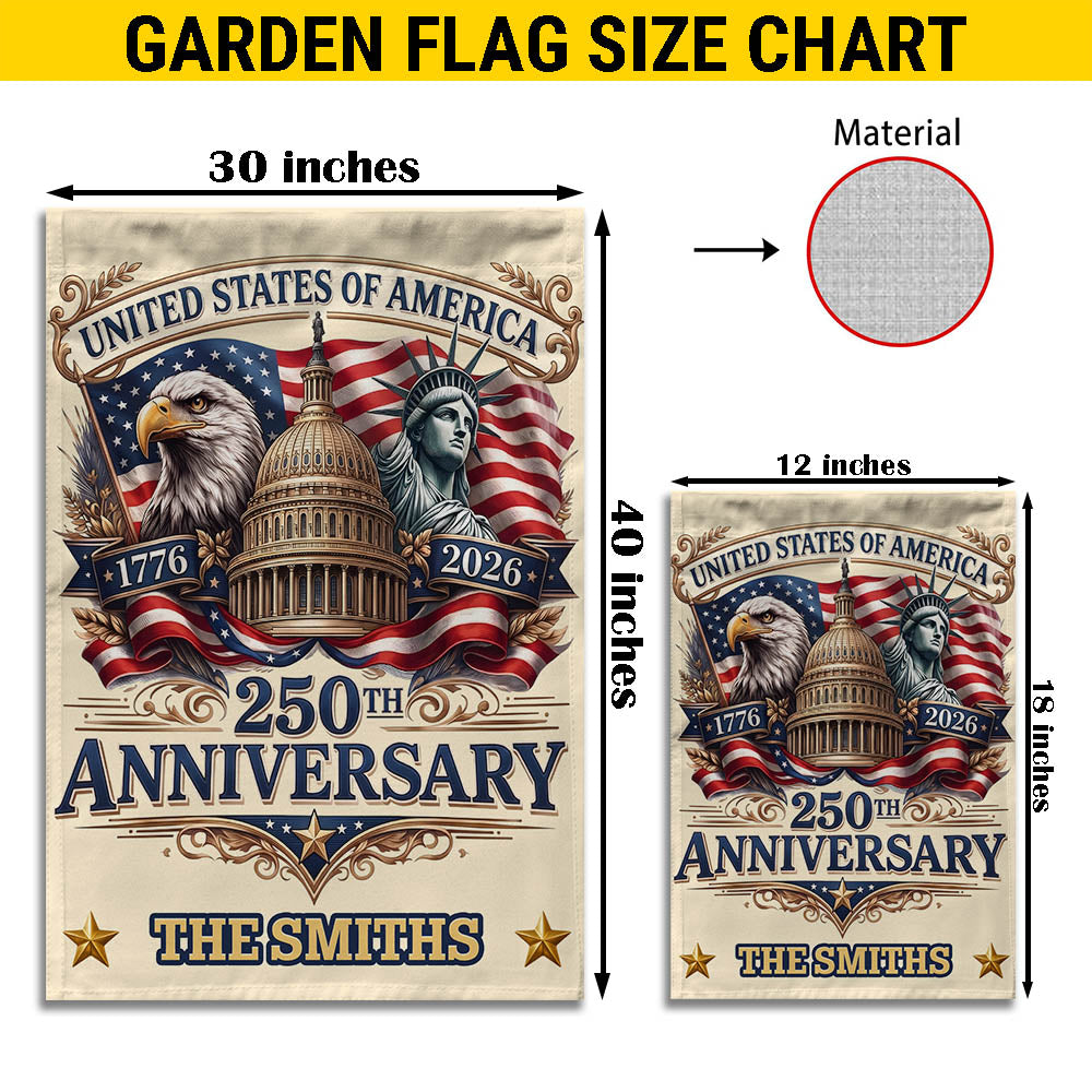 Personalized 250th Anniversary Garden Flag With Name, 1776-2026 Patriotic Outdoor Decor, 4th of July Patriotic Gift EKHI-05116385