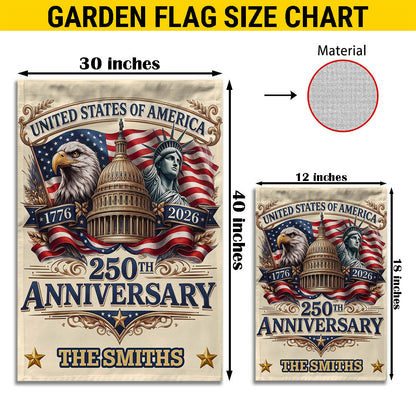 Personalized 250th Anniversary Garden Flag With Name, 1776-2026 Patriotic Outdoor Decor, 4th of July Patriotic Gift EKHI-05116385