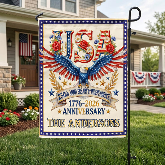 Personalized America 250th Anniversary Garden Flag With Name, 1776-2026 USA Flag, Patriotic Eagle Outdoor Yard Decor EKHI-05116385