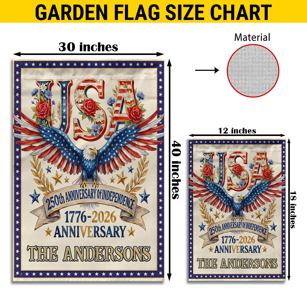 Personalized America 250th Anniversary Garden Flag With Name, 1776-2026 USA Flag, Patriotic Eagle Outdoor Yard Decor EKHI-05116385