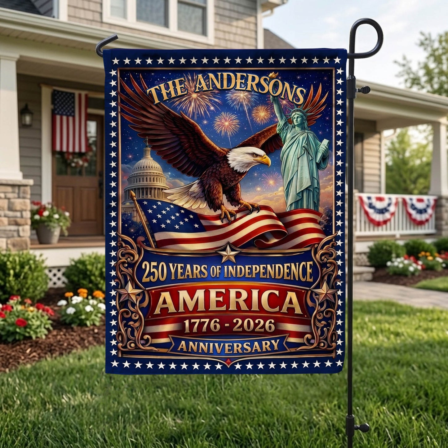 Personalized 250th Anniversary Garden Flag, 1776-2026  250 Years Of Independence, Patriotic Gift EKHI-05116385