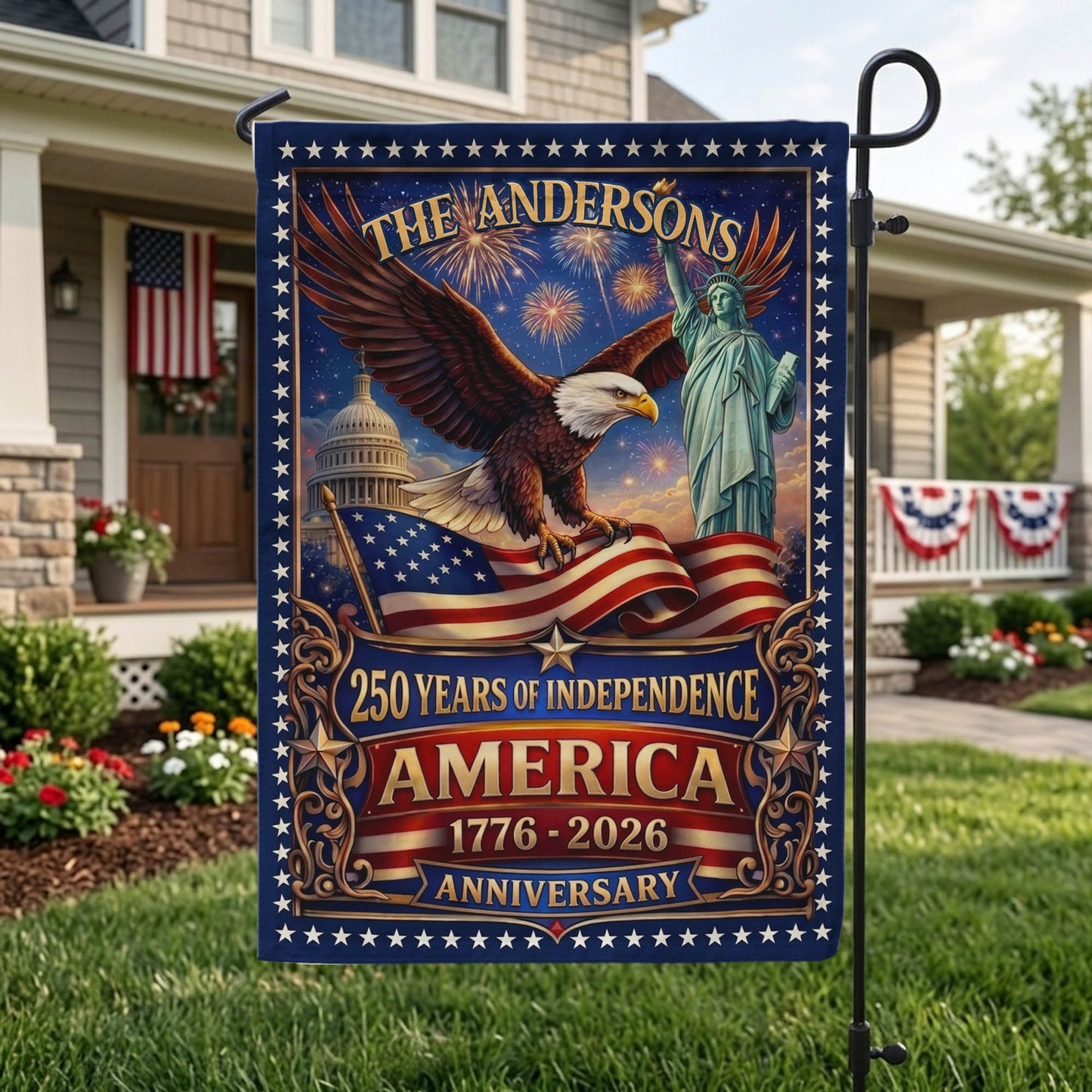 Personalized 250th Anniversary Garden Flag, 1776-2026  250 Years Of Independence, Patriotic Gift EKHI-05116385