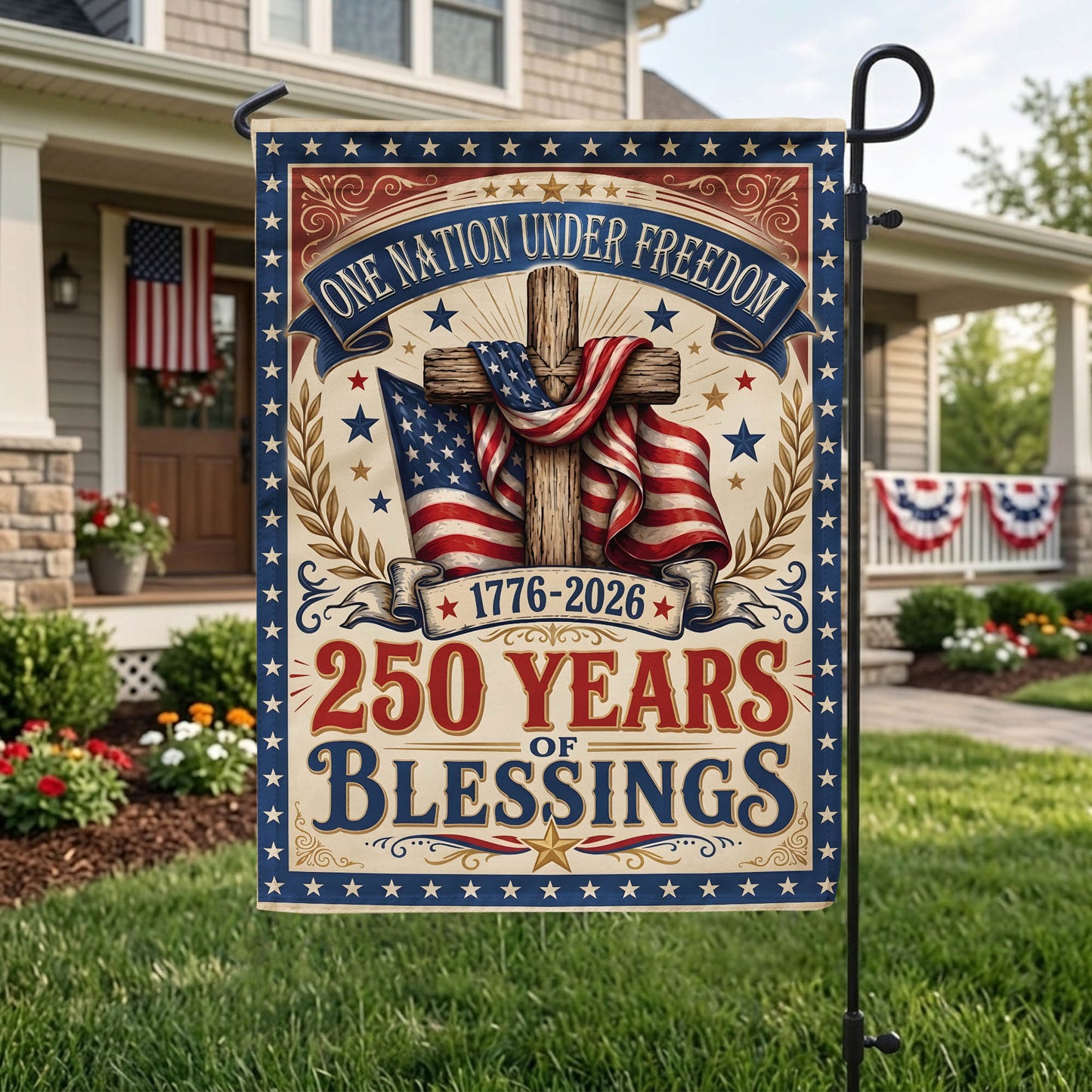 250 Years of Freedom Garden Flag, Patriotic American Flag Decor 1776–2026, Independence Day Gifts EKHI-05116385
