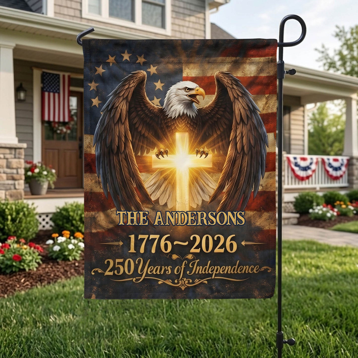 Personalized 250th Anniversary Garden Flag, USA 250th Anniversary Outdoor Yard Flag, 4th of July Patriotic Gift EKHI-05116385