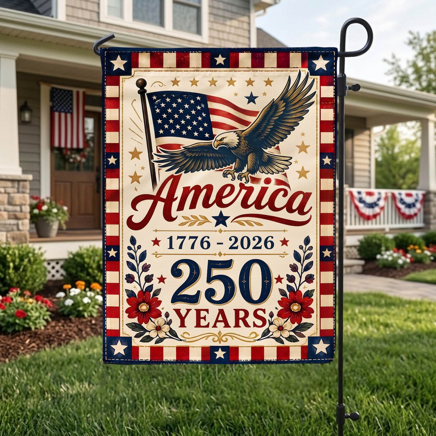 1776-2026 Patriotic Garden Flag, 250 Years of Independence Day Decor EKHI-05126407