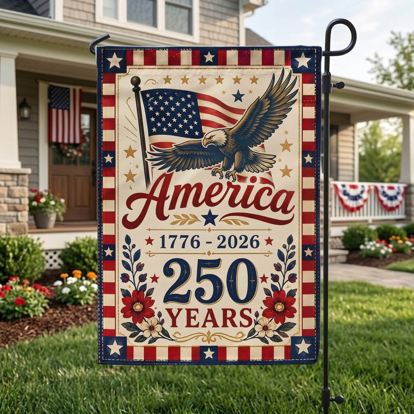 1776-2026 Patriotic Garden Flag, 250 Years of Independence Day Decor EKHI-05126407
