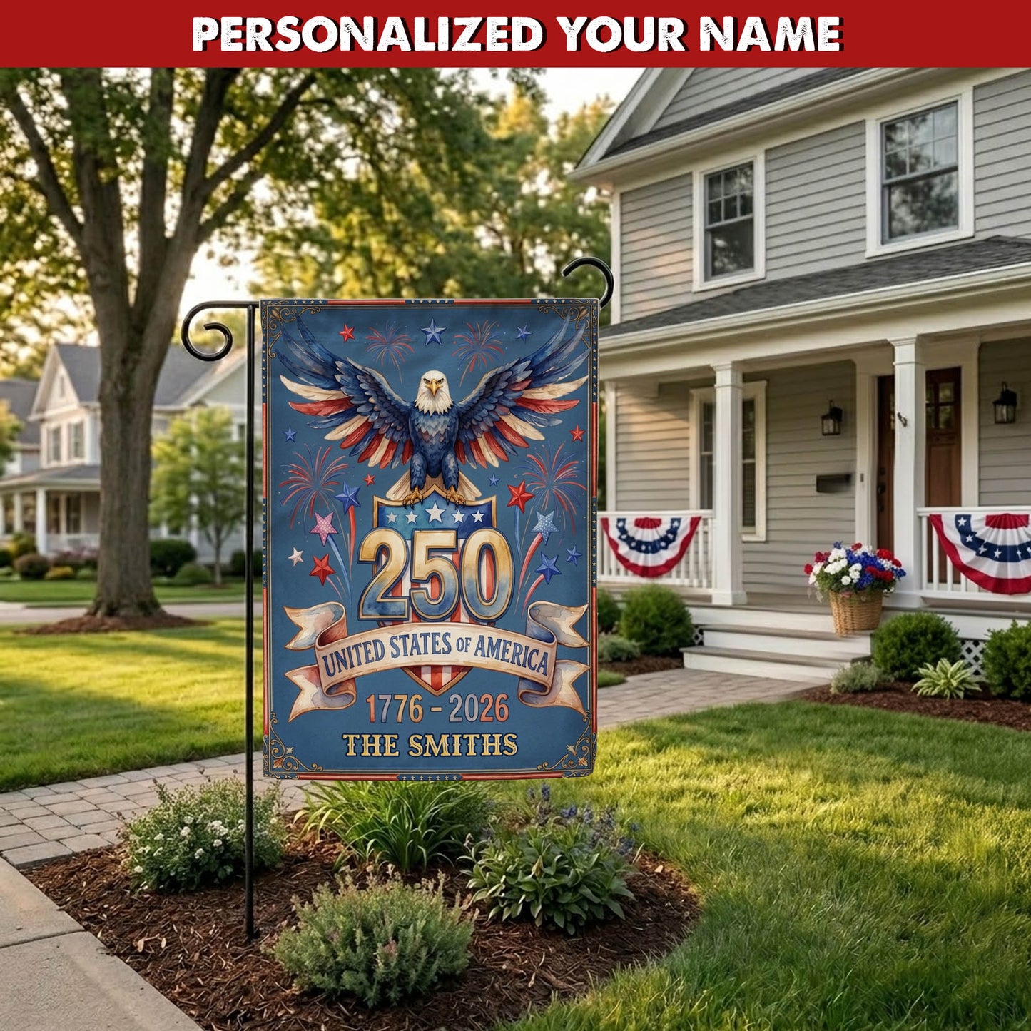 Personalized America 250th Anniversary Garden Flag, Patriotic Eagle Outdoor Yard Decor, 1776-2026 USA Flag, 4th of July Gift EKHI-05146462