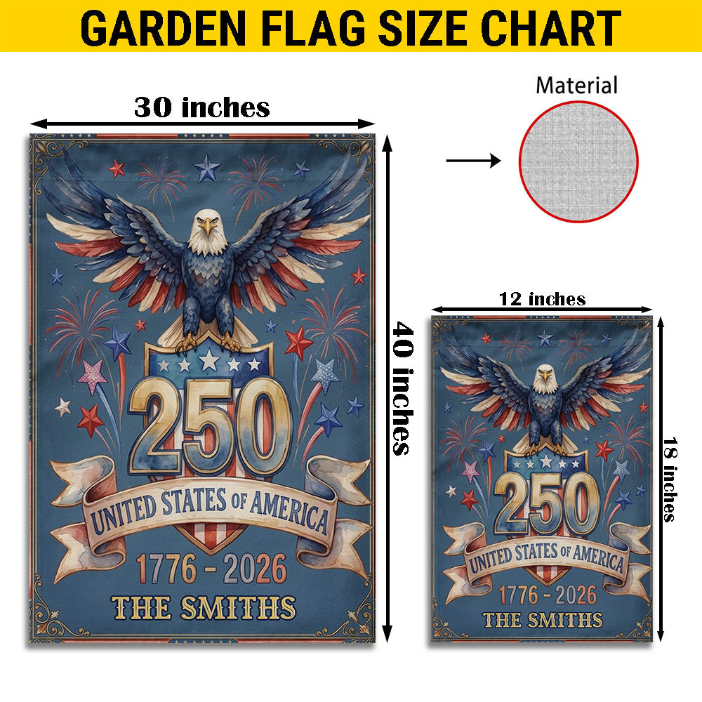 Personalized America 250th Anniversary Garden Flag, Patriotic Eagle Outdoor Yard Decor, 1776-2026 USA Flag, 4th of July Gift EKHI-05146462