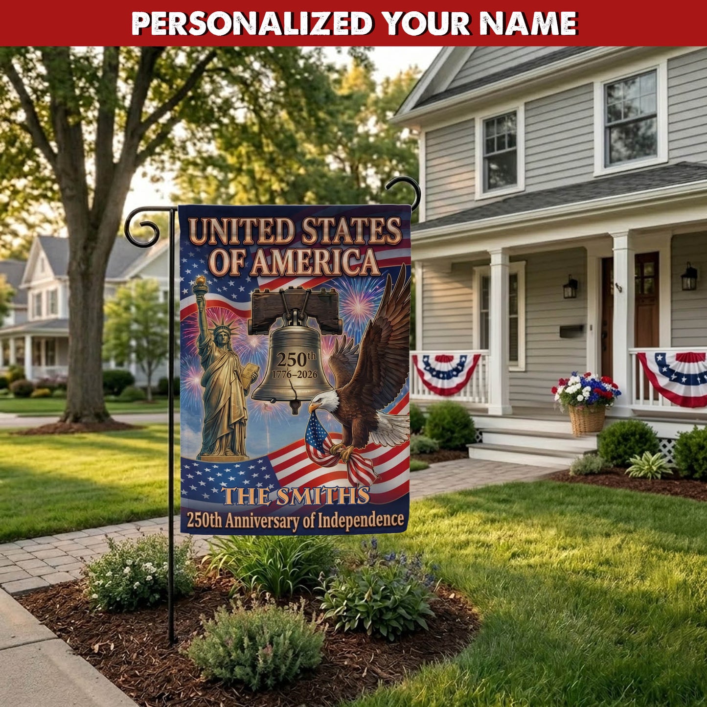 Personalized America 250th Anniversary Garden Flag, Patriotic Yard Decor 1776-2026, 4th of July Outdoor Decoration EKHI-05146462