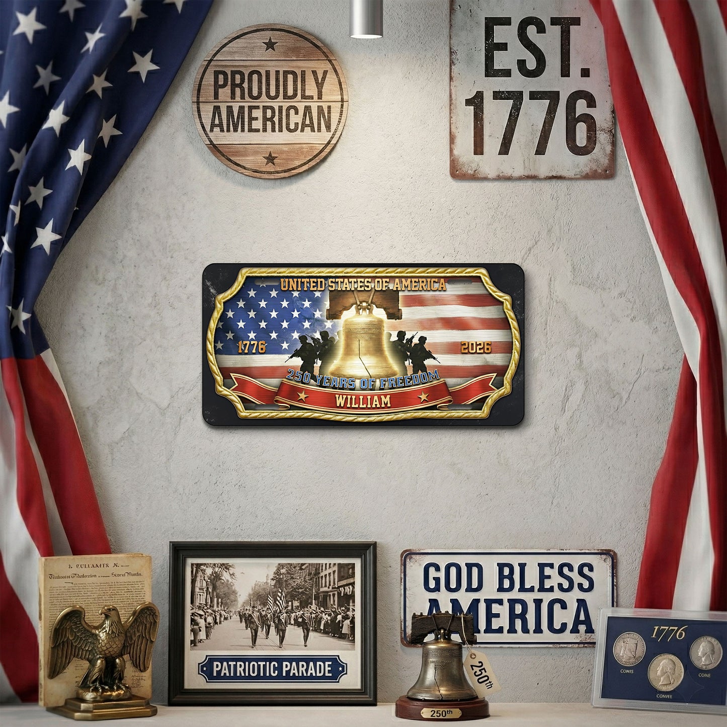 Personalized USA Freedom Sublimation License Plate, 250th Anniversary Gifts ETHY-01225201