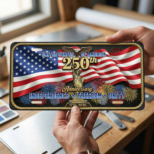 Patriotic USA 250th Anniversary License Plate, Commemorative 1776-2026 License Plate with American Flag, Home Decor ETHY-01225201