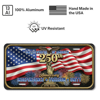 Patriotic USA 250th Anniversary License Plate, Commemorative 1776-2026 License Plate with American Flag, Home Decor ETHY-01225201