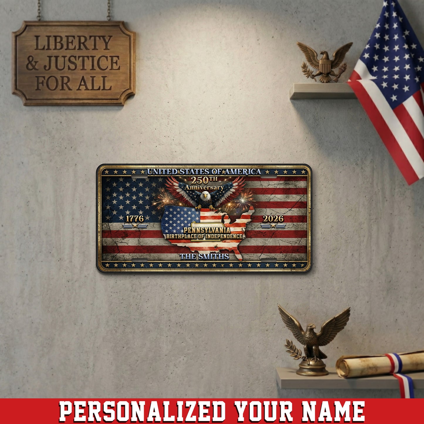 Personalized USA 250th Anniversary License Plate, 1776-2026 Patriotic Commemorative Gift ETHY-01225201