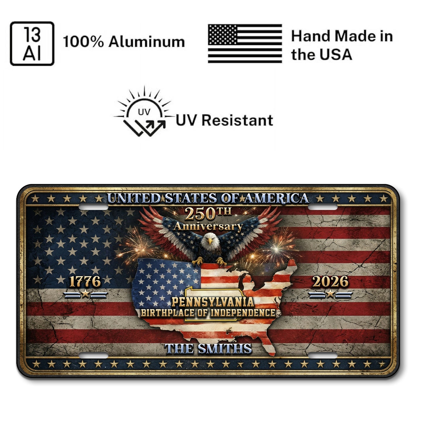 Personalized USA 250th Anniversary License Plate, 1776-2026 Patriotic Commemorative Gift ETHY-01225201
