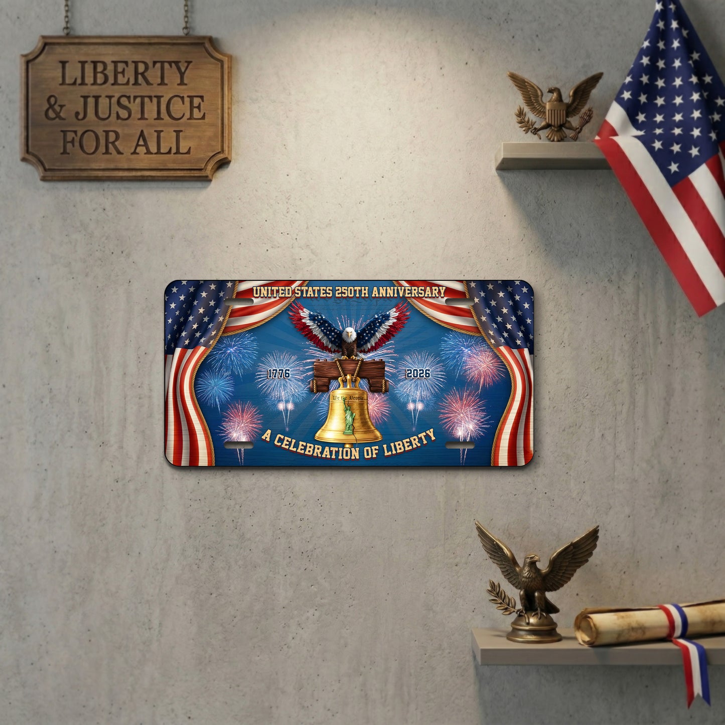 Patriotic USA 250th Anniversary License Plate, A Celebration Of Liberty, Commemorative 1776-2026  Gifts ETHY-01225201