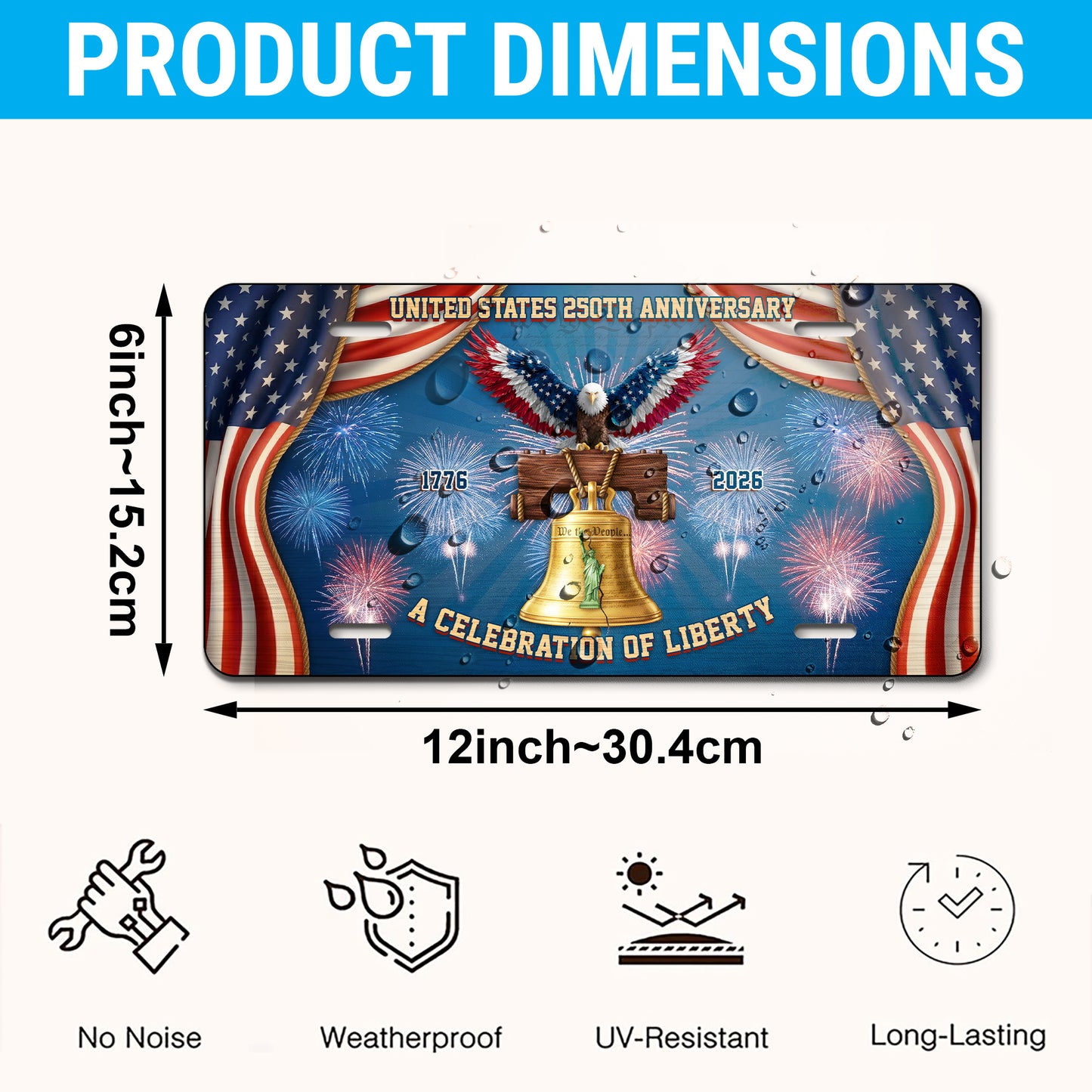 Patriotic USA 250th Anniversary License Plate, A Celebration Of Liberty, Commemorative 1776-2026  Gifts ETHY-01225201
