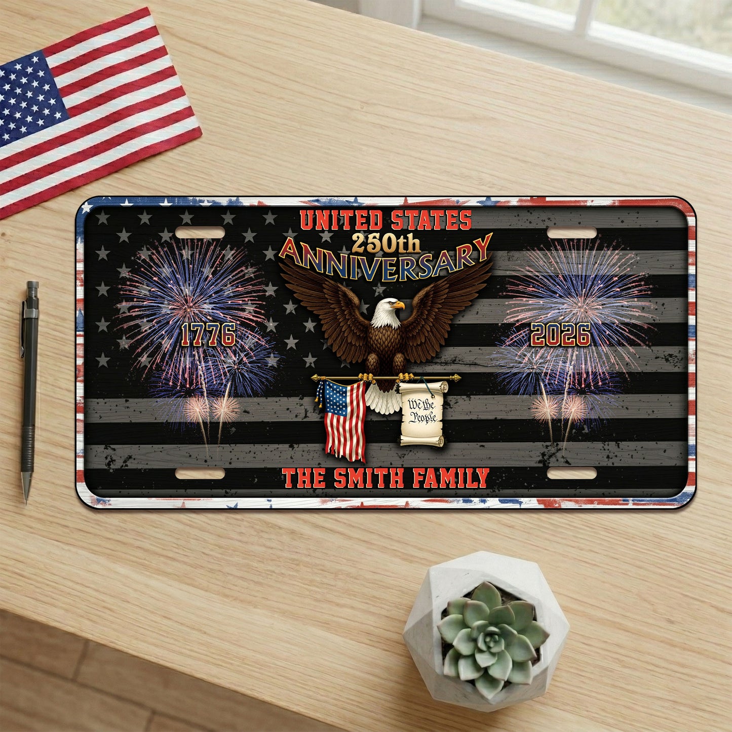 Personalized 250th Anniversary License Plate, Custom Family Name Patriotic Eagle License Plate, Home Decor
 ETHY-01225201
