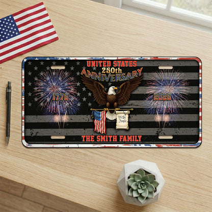 Personalized 250th Anniversary License Plate, Custom Family Name Patriotic Eagle License Plate, Home Decor
 ETHY-01225201