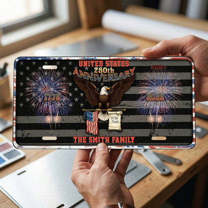 Personalized 250th Anniversary License Plate, Custom Family Name Patriotic Eagle License Plate, Home Decor
 ETHY-01225201