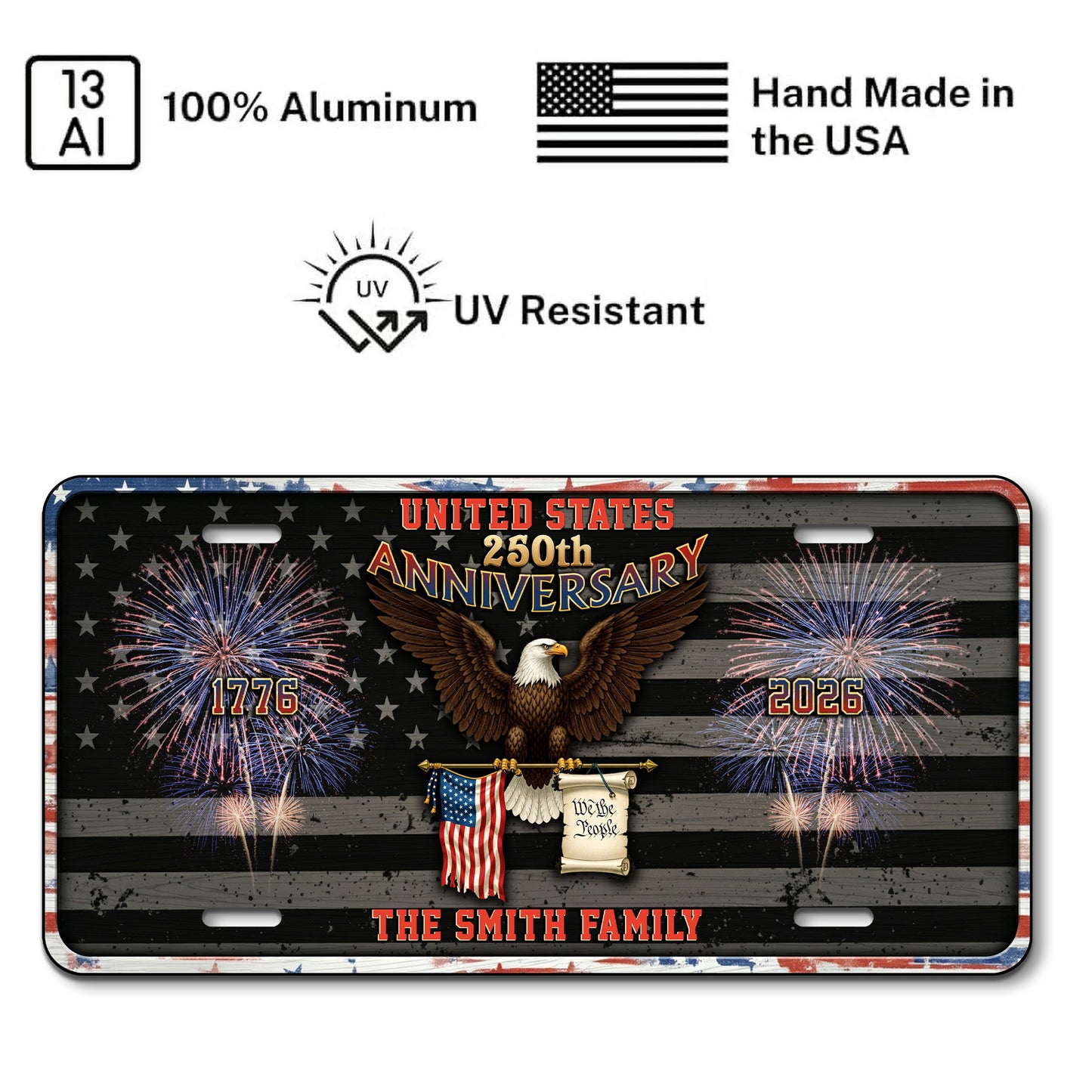 Personalized 250th Anniversary License Plate, Custom Family Name Patriotic Eagle License Plate, Home Decor
 ETHY-01225201